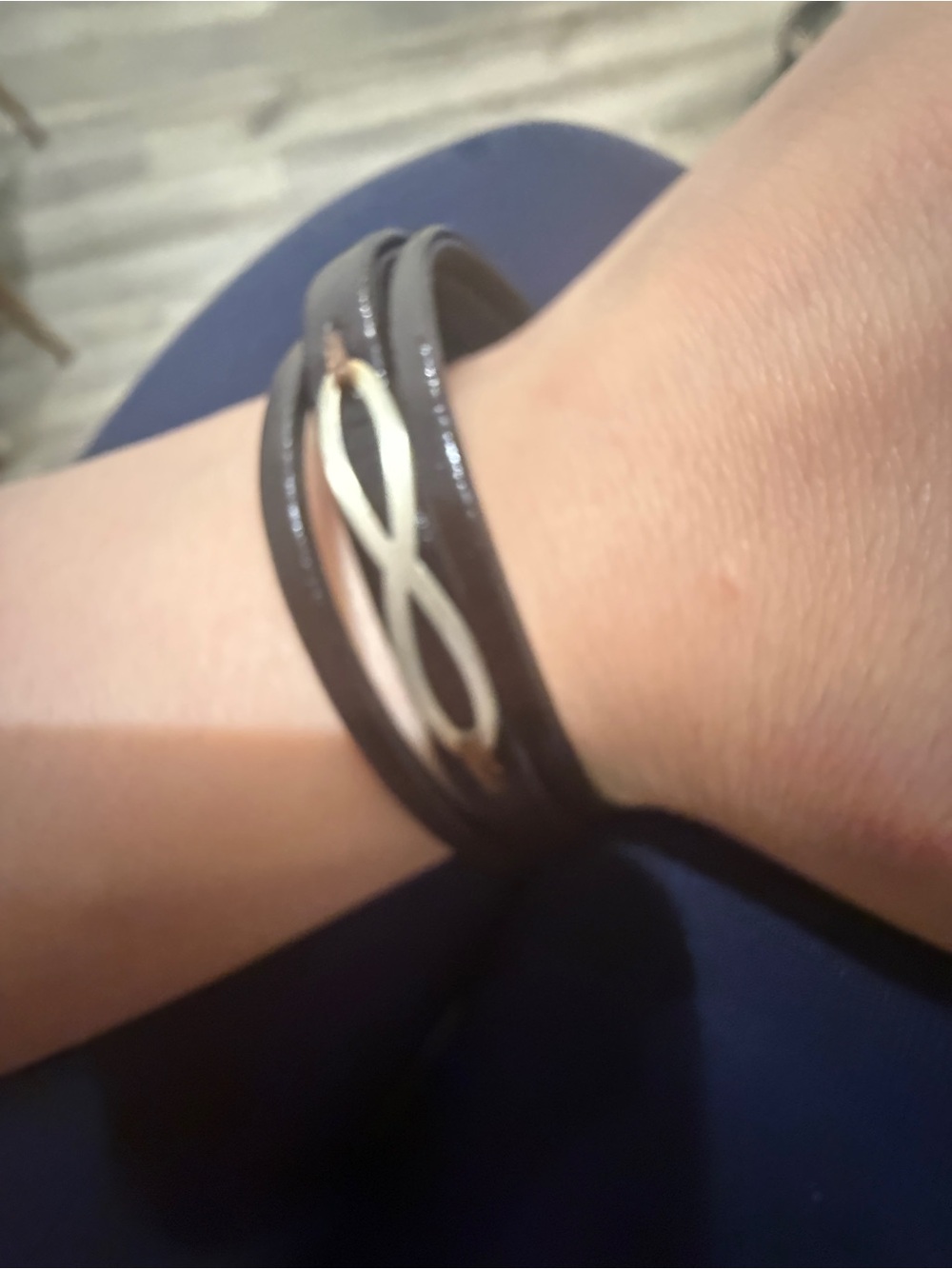 Infinity Accent Black Leather Wrap Bracelet